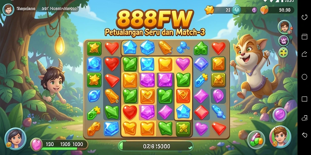 Tampilan gameplay 888FW dengan tantangan Match-3 yang seru.