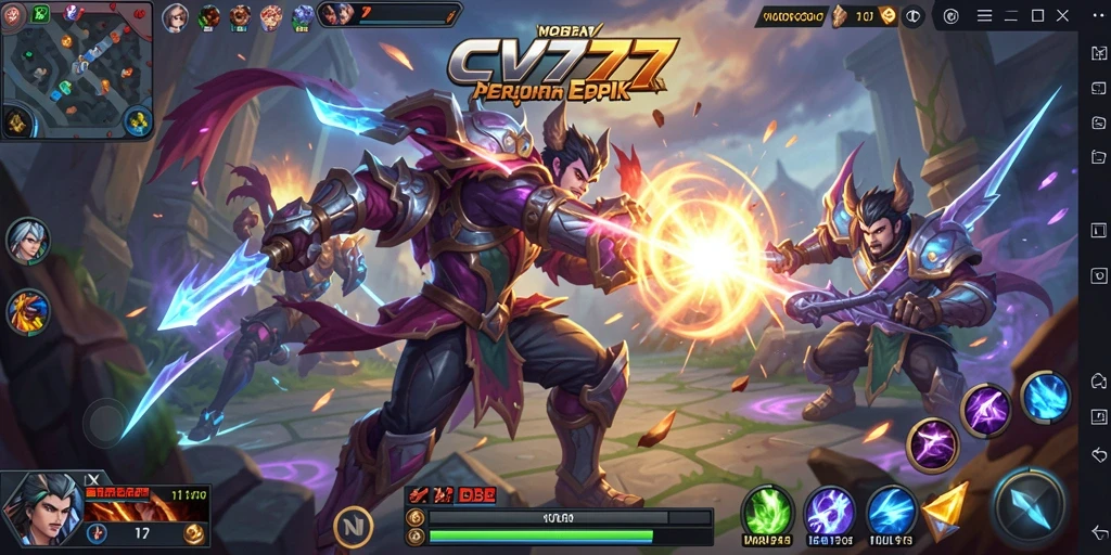 Tampilan gameplay seru dari CV777 yang memperlihatkan pertarungan hero.