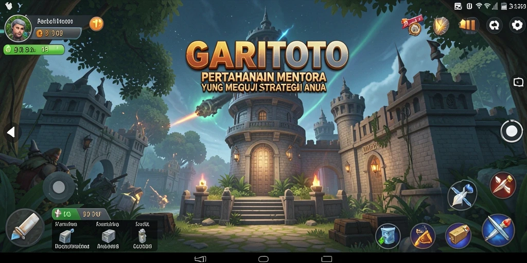 Screenshot GARITOTO menampilkan aksi seru dalam pertahanan menara.