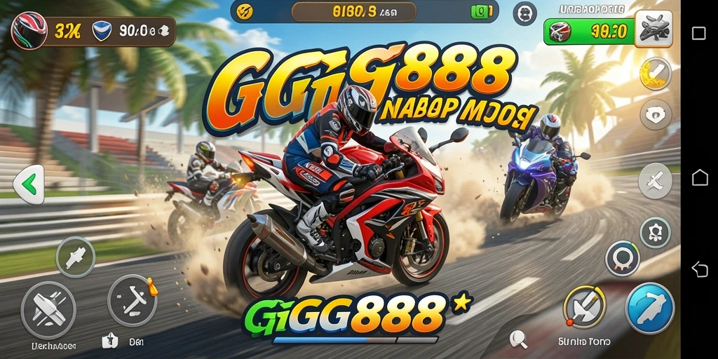 Screenshot utama GGG888 menampilkan aksi balapan motor yang mendebarkan.