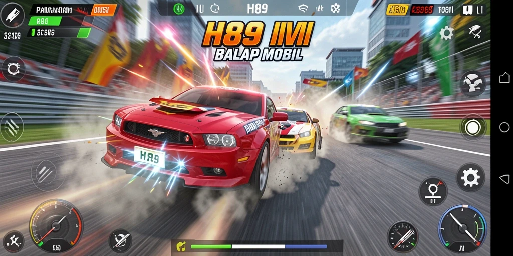Screenshot gameplay H89 menampilkan aksi balap yang mendebarkan.