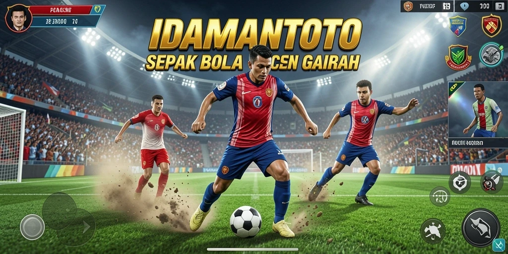 Tangkapan layar IDAMANTOTO menampilkan aksi sepak bola yang mendebarkan dan grafis yang luar biasa.