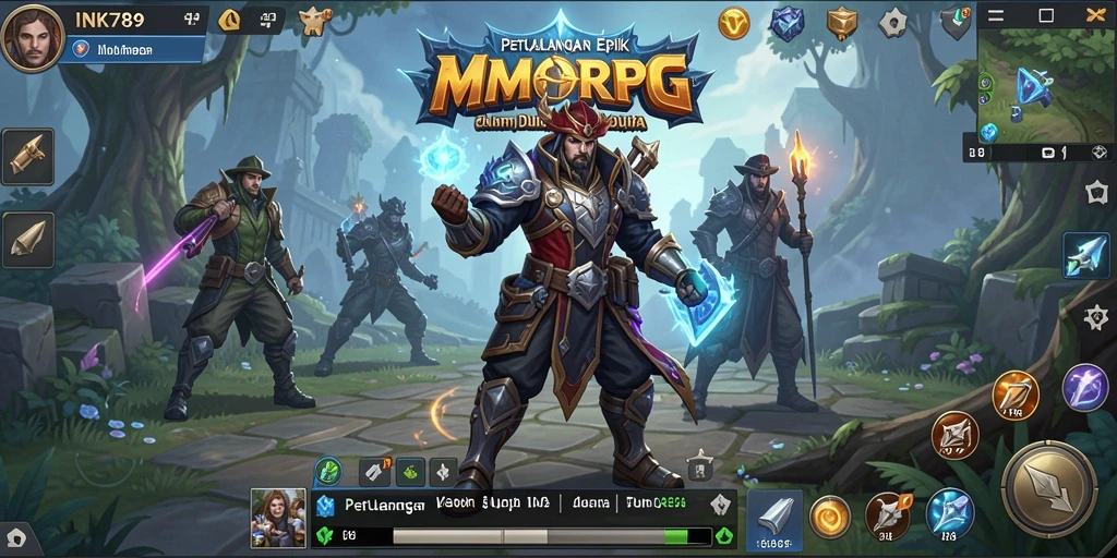 Screenshot INK789 menampilkan aksi pertempuran epik dalam dunia MMORPG.