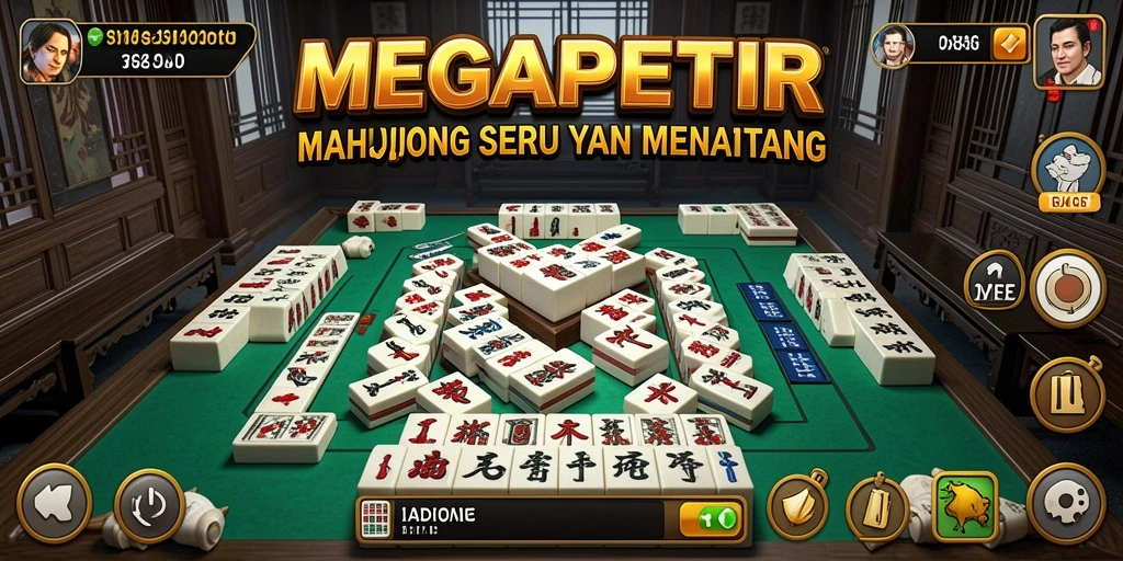 Tampilan gameplay <strong>MEGAPETIR</strong> yang menarik dengan ubin-ubin Mahjong.