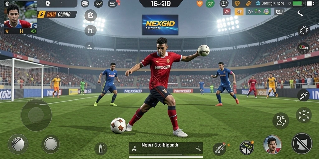 Tangkapan layar utama NEXGID menampilkan aksi permainan olahraga yang seru.